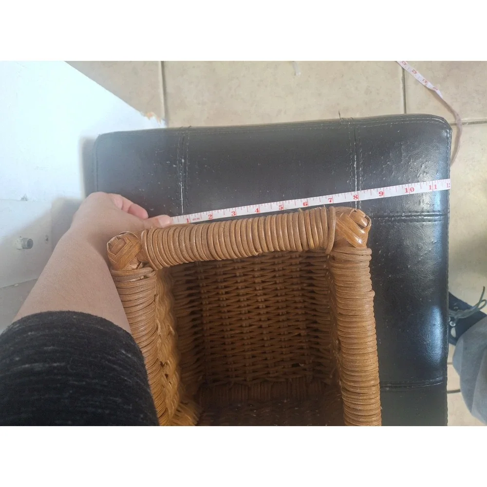 Vintage Square Wicker Storage Basket Woven Rattan Decorative Organizer Brown